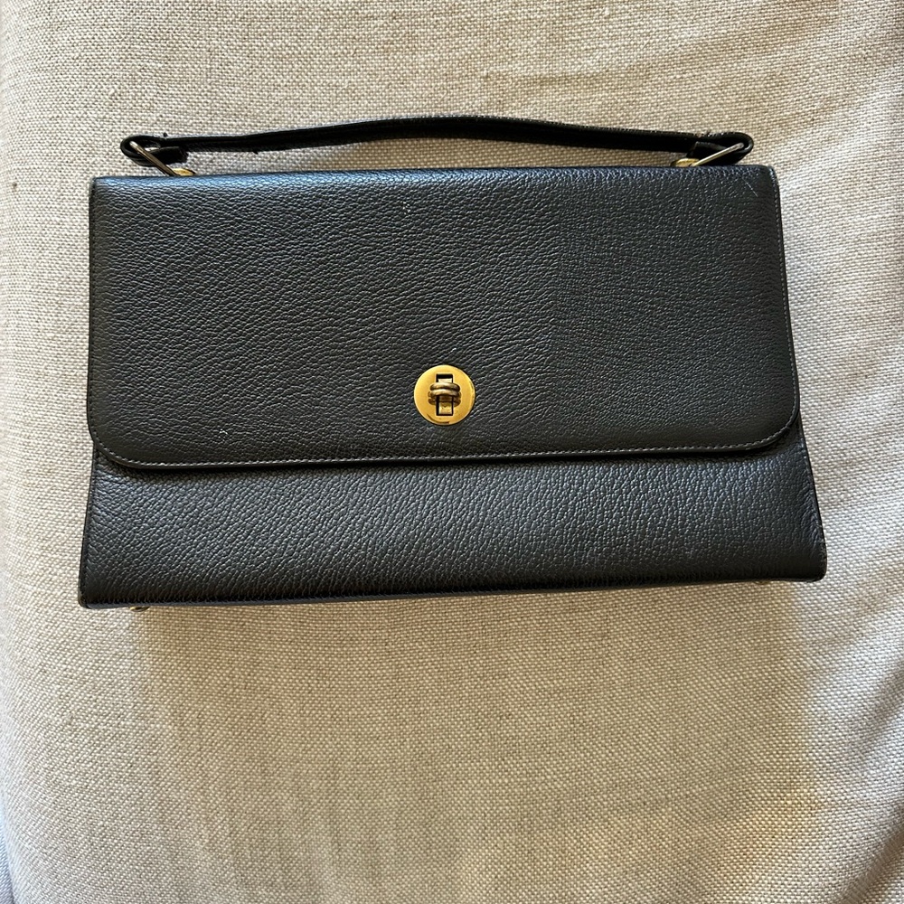 Elegant Black Leather Mid Century Handbag